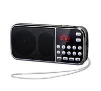 Radio Portable PRUNUS L-189, 3W Mini Radio Portable Rechargeable avec Batterie Rechargeable 1200mAh, Poste Radio FM avec Double d’Haut-Parleur, Lampe Poche LED, Convient aux MP3/AUX/USB/TF