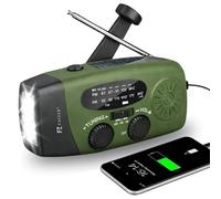 Radio Portable Urgence, AM/FM/WB Radio de Secours Auto-alimentée, Kit de Survie Complet, 2000mAh, Radios Dynamo à Manivelle avec Lampe de Poche, Fonction SOS, Powerbank, Camping, Randonnée (Vert P4)
