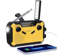 Radio Portable Urgence, Kit de Survie, Chargeur Solaire, Radio a Pile 2000mAh, FM/AM/SW, Lampe Solaire, Radio Solaire Dynamo et Panneau Solaire Portable, Lampe de Poche Rechargeable (Jaune - J369)