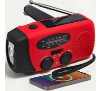 Radio Portable Urgence, Radio a Pile Rechargeable et Lampe Torche LED, Alarme SOS, Power Bank 2000mAh, Recharge par USB/Solaire/Dynamo, Radio AM/FM pour Randonnée, Camping et Kit de Survie, Rouge