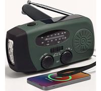 Radio Portable Urgence, Radio a Pile Rechargeable et Torche LED, Alarme SOS, Power Bank 2000mAh, Recharge par USB/Solaire/Dynamo, Radio AM/FM/SW pour Randonnée, Camping et Kit de Survie, Vert Foncé