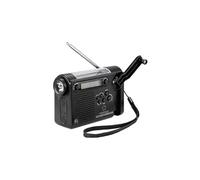Radio portative RF-CR-200 FM, AM, ondes courtes (OC) radio durgence rechargeable, panneau solaire, manivelle, fonction réveil, lampe de poche noir