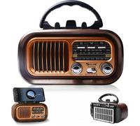 Radio rétro avec Bluetooth, AM/FM/SW, rétro, petit haut-parleur solaire portable, avec batterie de 1200 mAh, prise en charge USB/TF