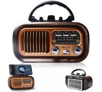 Radio rétro avec Bluetooth, AM/FM/SW, rétro, petit haut-parleur solaire portable, avec batterie de 1200 mAh, prise en charge USB/TF, radio vintage pour la maison, le bureau, l'extérieur