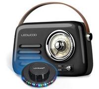 Radio Rétro portable Ledwood ALMA, FM, Bluetooth 5.3 Entrée USB, Puissance 30W, Batterie 1500mAh - Retro Vintage Noir, OVNI LED Noir G
