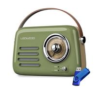 Radio Rétro portable Ledwood ALMA, FM, Bluetooth Entrée USB, Puissance 30W 1500mAh - Retro Vintage - Vert Olive+Clé 32G