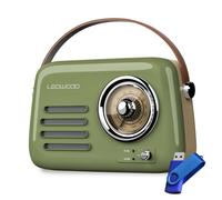 Radio Rétro portable Ledwood ALMA, FM, Bluetooth Entrée USB, Puissance 30W 1500mAh - Retro Vintage - Vert Olive+Clé 32G