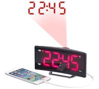 Radio-réveil à projection avec affichage rouge et port de chargement USB