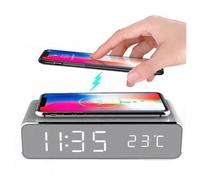 Radio-Reveil avec Chargeur sans Fil pour Smartphone Induction QI Bureau (ARGENT)