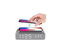 Radio-reveil avec chargeur sans fil pour "sony xperia 10 iii" smartphone induction qi bureau (argent)