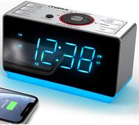 Radio réveil avec Haut-Parleurs Bluetooth,Radio FM,Double Alarme avec Snooze,Grand écran LED,Contrôle de Gradation,Sortie de Charge USB et Veilleuse CKS708