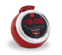 Metronic 477024 Radio Réveil FM Cherry - USB Projection Plafond Double Alarme Matin Avec Fonctions Sleep/snooze Et Piles De Sauvegarde De L'heure - Rouge