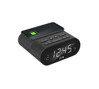 SPC Frodi QI Radio Réveil avec Recharge sans Fil pour Votre Smartphone avec 2 alarmes et 10 mémoires pour Vos Stations de Radio, Noir