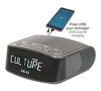 Akai Radio-réveil FM/DAB+ avec prise USB pour recharge de téléphone - Noir