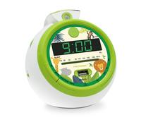 Metronic 477030 Radio-réveil Enfant Jungle FM USB Projection Double Alarme et Fonctions Sleep/Snooze, Piles de Sauvegarde de l'heure Jungle/Vert