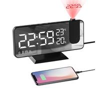 WE Radio réveil grand affichage – projecteur, écran effet miroir, port USB – Noir