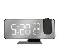 Radio réveil Grand Affichage avec projecteur, écran Effet Miroir Port USB pour la Charge Prise Secteur Inclus, Noir
