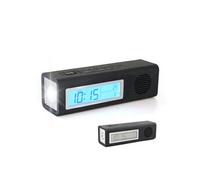 - Radio Réveil LED 100Lm - Torche Intégrée - Radio FM, Thermomètre et Calendrier - 9 Sons - Format Compact