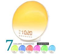 Radio-réveil LED, veilleuse, réglage de la luminosité, simulateur de lever et de coucher de soleil, 7 sons de la nature, 7 couleurs