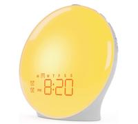 Radio réveil lumineux à éveil lumière LED, lampe de chevet 20 niveaux de luminosité, simulateur d’aube/ crépuscule, 2 réveils +7 son