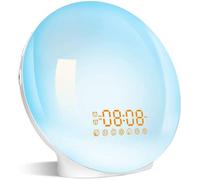 Radio Reveil Matin Lumière Lumineux LED Lampe de Chevet avec 20 Luminosité Simulateur d'Aube et Aide-Sommeil Veilleuse 7 Sons