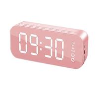 Radio Réveil Numérique, Alarm de Réveil LED avec Fonction de Snooze Grand Affichage de la Température LED, Alarme de Miroir Portable avec Double Alarme Roupillon Temps Charge des Ports USB (Rosa)