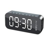 Radio Réveil Numérique, Alarm de Réveil LED avec Fonction de Snooze Grand Affichage de la Température LED, Alarme de Miroir Portable avec Double Alarme Roupillon Temps Charge des Ports USB (Schwarz)