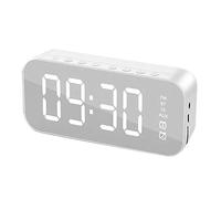 Radio Réveil Numérique, Alarm de Réveil LED avec Fonction de Snooze Grand Affichage de la Température LED, Alarme de Miroir Portable avec Double Alarme Roupillon Temps Charge des Ports USB (Weiß)