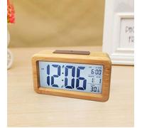 Radio-réveil numérique bois massif avec thermomètre calendrier snooze étanchéité bambou