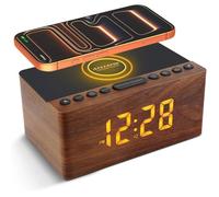 Radio Réveil Numérique En Bois Avec Radio Fm,Station De Charge Sans Fil Rapide Pour Iphone/Samsung Galaxy,Alarm Clock Et Aff[YR12]
