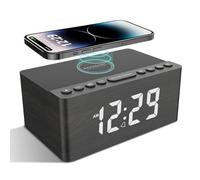 Radio Réveil Numérique en Bois avec Radio FM,Station/Port de Charge USB sans fil Rapide Pour iPhone/Samsung Galaxy,écran LED à Intensité Variable,Alarm Clock avec Snooze,Alimentation Secteur