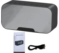 Radio-Réveil Numérique Fm Avec Port De Charge Usb, Affichage Led, Minuteur De Sommeil, Miroir Portable, Haut-Parleur Bluetooth Sans Fil, Réveil Pour Chambre À Coucher, Bureau (Noir)