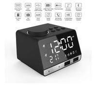 Radio Réveil Numérique,Haut-Parleur Bluetooth,Double alarmes,2 Port USB,AUX Carte TF,Disque U,Affichage Thermomètre Chambre
