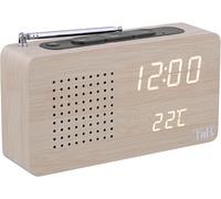 Radio Réveil Numérique Woody,1 Alarme Programmable,Radio FM avec Scan Automatique,Affichage Température,3 Niveaux de Luminosité Réglables,Format Compact-Couleur Bois