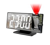 Radio Reveil Projecteur Plafond, Réveil Graduable à 3 Niveaux, Petite Horloge Numérique à 18.5cm Ecran Miroir, Projecteur Rotatif à 180 °, pour Maison Chambre