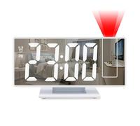 Radio Reveil Projecteur Plafond, Réveil Graduable à 3 Niveaux, Petite Horloge Numérique à 18.5cm Ecran Miroir, Projecteur Rotatif à 180 °, pour Maison Chambre
