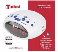 Radio réveil FM Tokai avec prise USB pour recharger téléphone Blanc Blanc