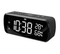 WE Radio réveil Grand Affichage écran 1.8'', Radio FM, Dual Alarme, Affichage de température intérieure/humidité, 1 Port USB intégré pour la Charge Noir