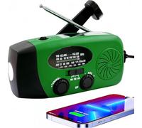 Radio Solaire 2000mAh Portable d'urgence à Manivelle Dynamo avec AM/FM Radio à Piles Dynamo, Survie Poche LED Charge de Téléphone à Manivelle pour la Randonnée et l'extérieur (Vert)
