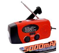 Radio Solaire 5000mAh Portable d'urgence à Manivelle Dynamo avec AM/FM Radio à Piles Dynamo, Survie Poche LED Charge de Téléphone à Manivelle pour la Randonnée et l'extérieur (Rouge)