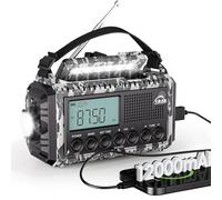 Radio solaire à manivelle avec lampe torche/lampe de poche et lampe de lecture, radio AM/FM portable 5000 mAh avec chargeur de téléphone USB, radio d'urgence rechargeable avec alarme SOS et boussole