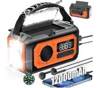 Radio solaire AM/FM 12000 mAh avec manivelle 2 panneaux solaires câble USB 3 modes de charge alarme SOS lampe de poche charg