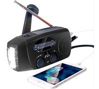 Radio solaire d'urgence à manivelle avec lampe de poche LED, radio météo Am Fm NOAA, 2000 mAh, chargeur de téléphone portable pour la maison et l'extérieur (noir)