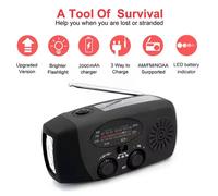 Radio solaire d'urgence avec poignée, lampe de poche Portable à 3 modes, sirène SOS, chargeur de téléphone portable, équipement et fournitures de survie pour Camping black