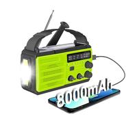 Radio Solaire Dynamo Portable 3 Modes de Recharge avec 8000mah AM/FM Radio Dynamo Survie Power Bank/SOS Alarm/Lampe Poch/1W Ourdoor, Emergency.Radio Portable Rechargeable (Vert)