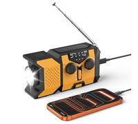 Radio Solaire Dynamo Survie 2000mAh, SOS & LED, AM/FM/WB, Camping | 3 Modes de Charge, Solaire, USB-C ou Manivelle, Power Bank, IPX3, Indicateur, 10 H de Lumière ou 20 h de Radio, NOAA