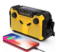 Radio solaire portable à manivelle AM/FM, radio dynamo d'urgence, batterie aste 4000 mAh, torche LED, alarme SOS pour camp-jaune