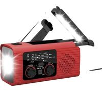 Radio solaire portable, recharge par manivelle, lampe de poche LED de secours, rouge