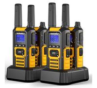 Radioddity HD-1 Talkie-Walkie IP67 étanche, Ensemble PMR Radios Robustes Longue portée, résistant à la poussière et aux Chocs, Appel de Groupe à Une Touche, SOS, Charge Via Base & USB-C (4 pièces)
