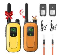 Radioddity PR-T3 Talkie Walkie, Rechargeable Takie-Walkie Longue Portée, 16 Canaux avec VOX, Lampe Torche, Casque, Chargement USB pour Camping, randonnée (Orange/Jaune)
